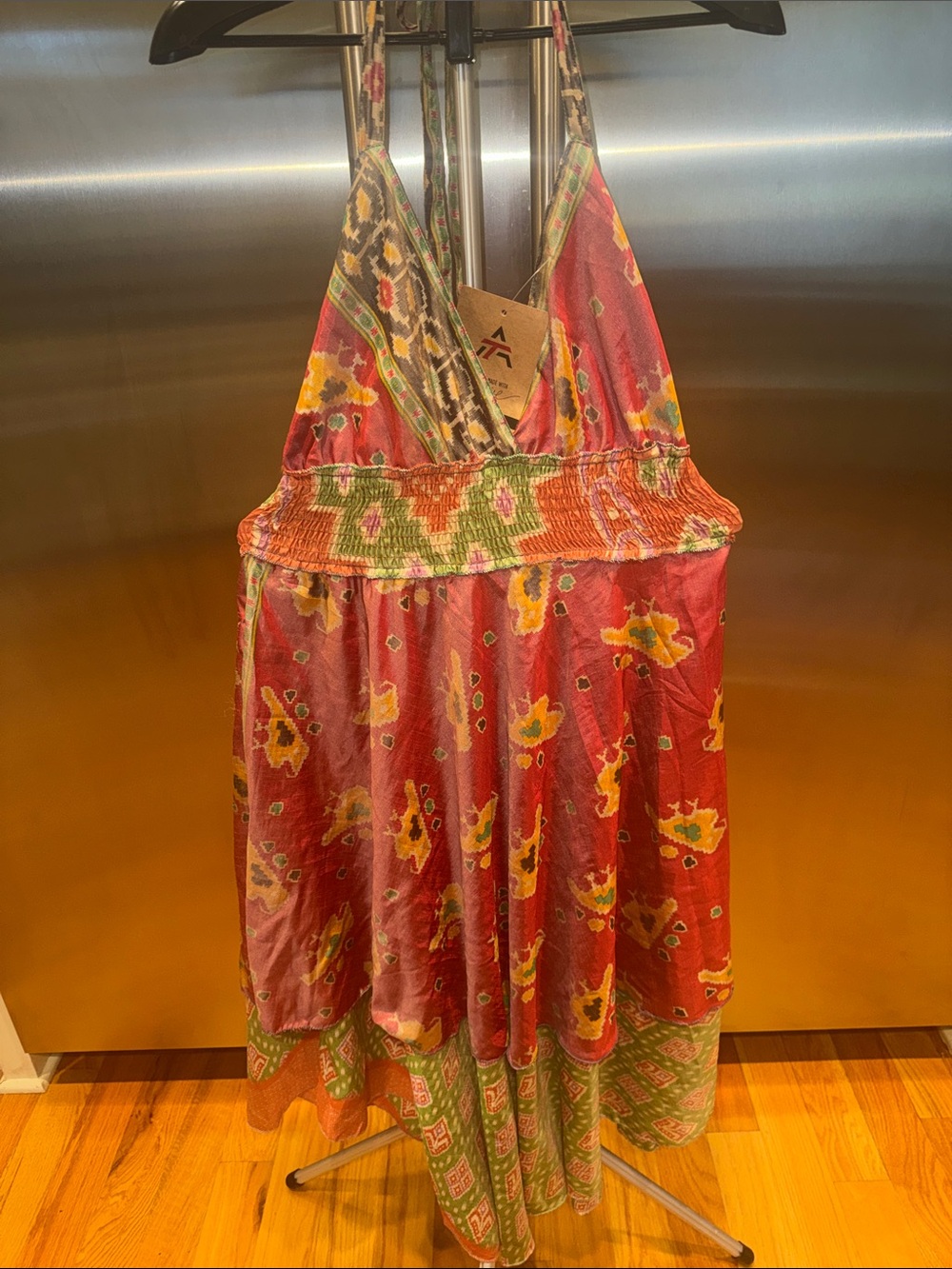 Ashley Taylor Strapless Floral Dress in Coral, Yellow & Green